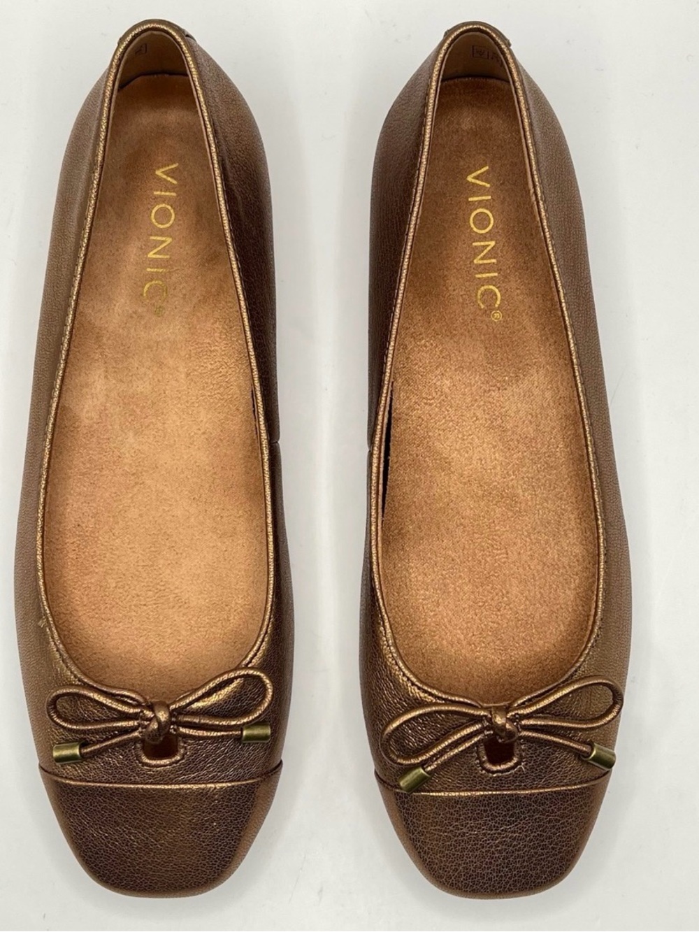 Vionic Klara Leather Ballet Flat Bow Detail Sz9 Metallic Bronze Classic